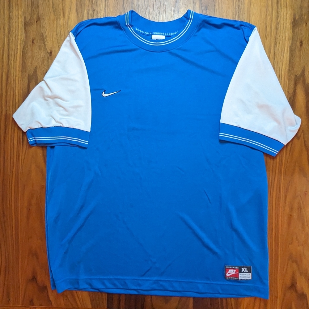 Nike 90s polyester shirt, colour blue and white, size XL